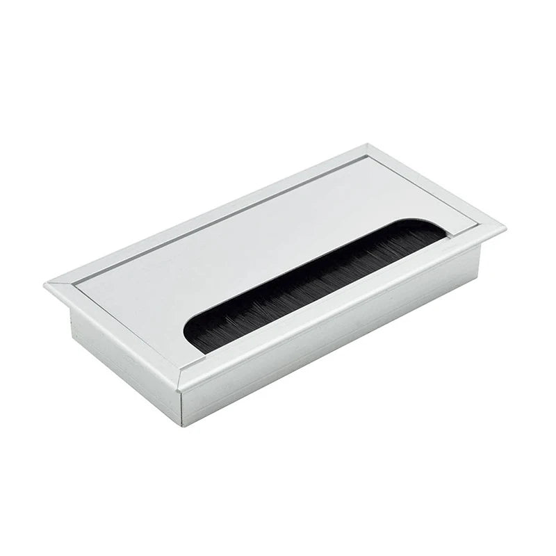 Rectangular Aluminum Desk Cable Grommet with Integrated Brush