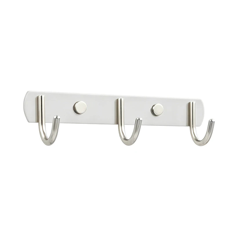 Modern White Wall-Mounted Triple Row Hook Rail for Entryways